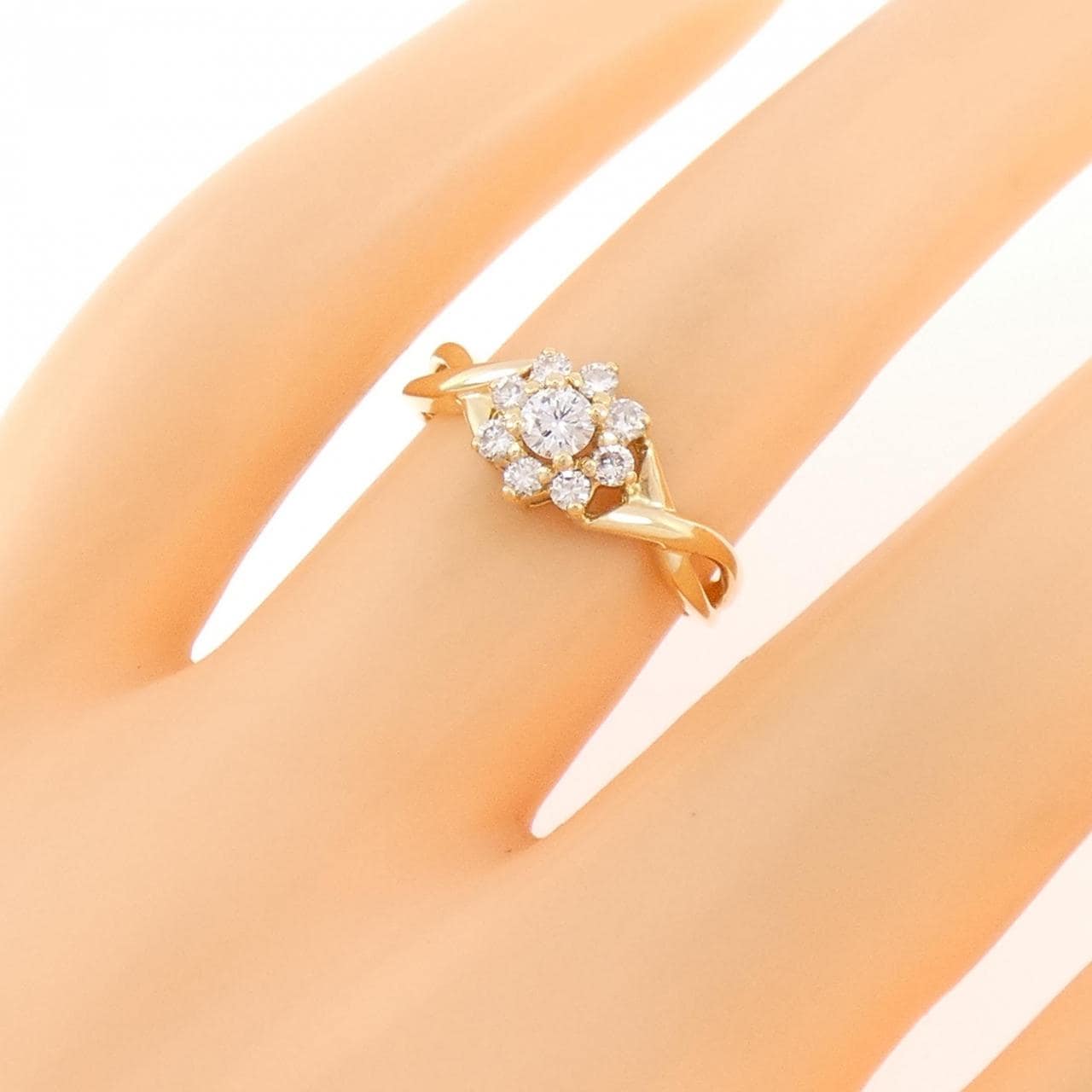 18KTYG フラワー ダイヤモンド リング 0.12CT