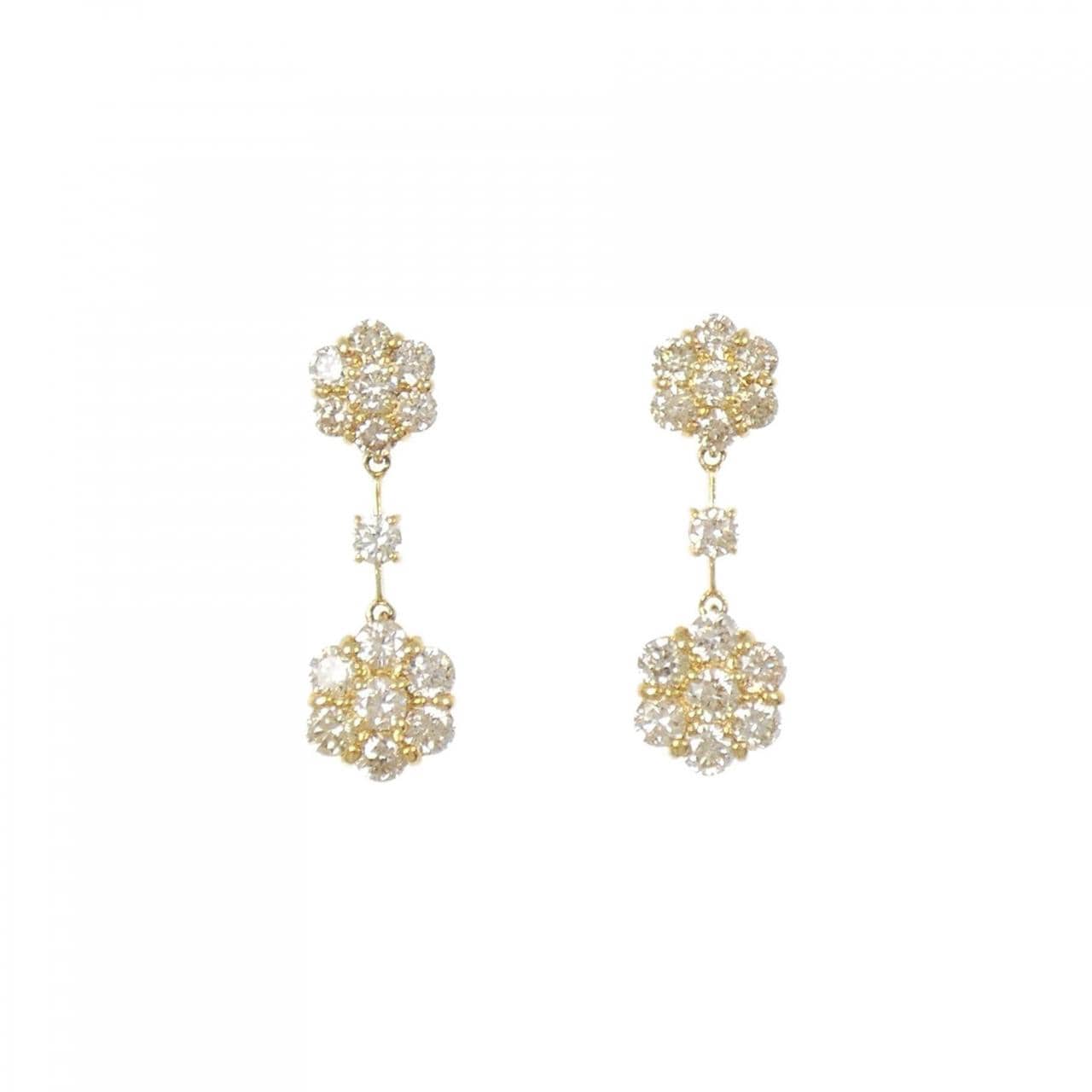 【新品】K18YG フラワー ダイヤモンド ピアス 1.00CT