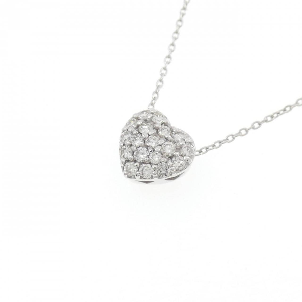 K18WG パヴェ ハート ダイヤモンド ネックレス 0.30CT