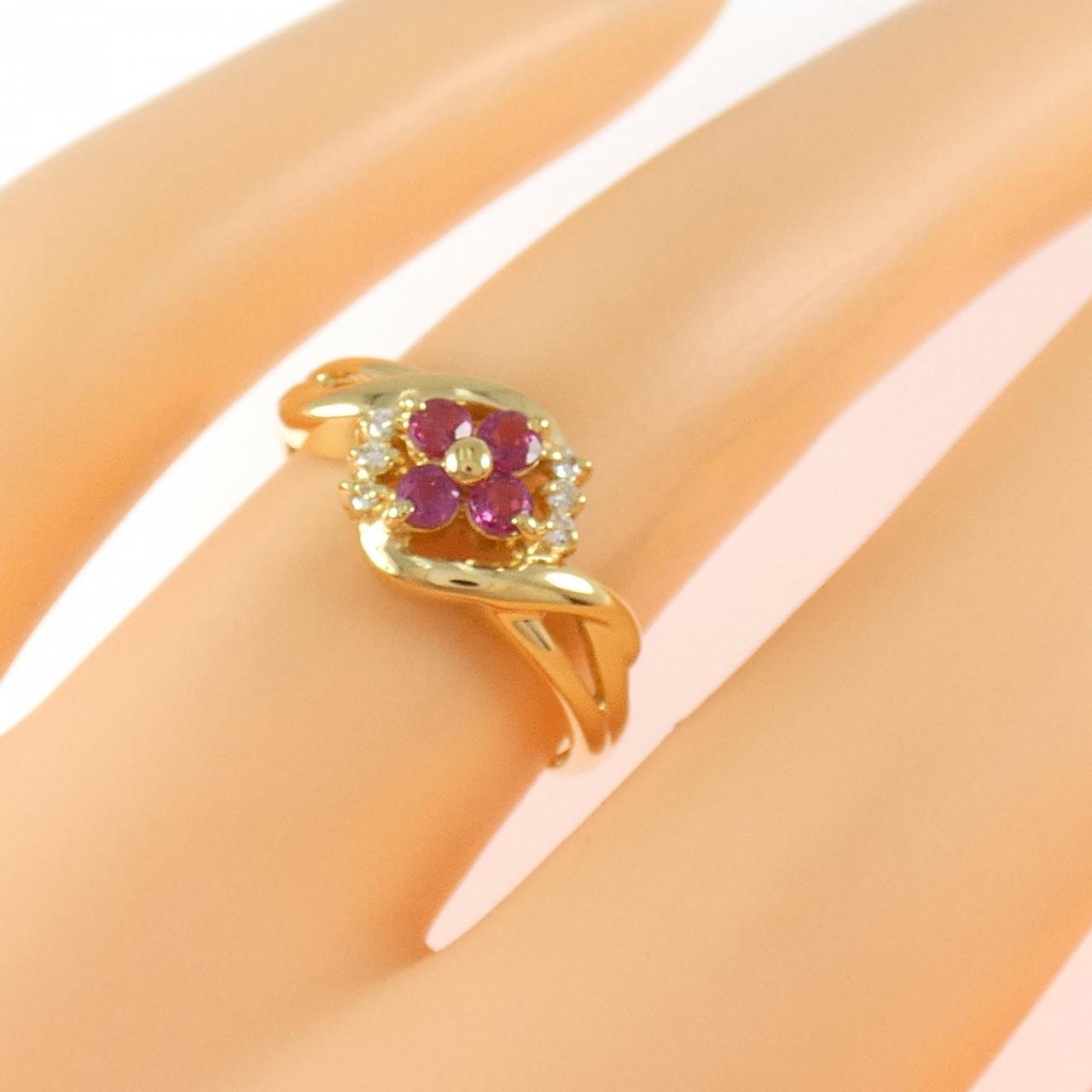 K18YG フラワー ルビー リング