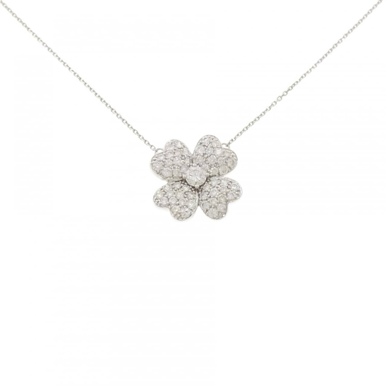 K18WG クローバー パヴェ ダイヤモンド ネックレス 1.00CT