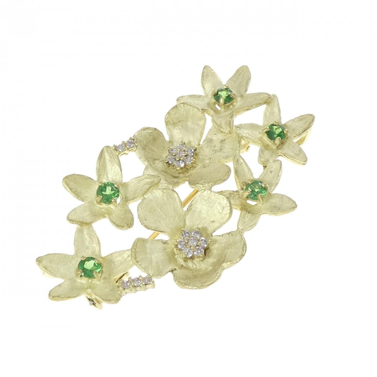K18YG フラワー グリーンガーネット ブローチ 0.62CT