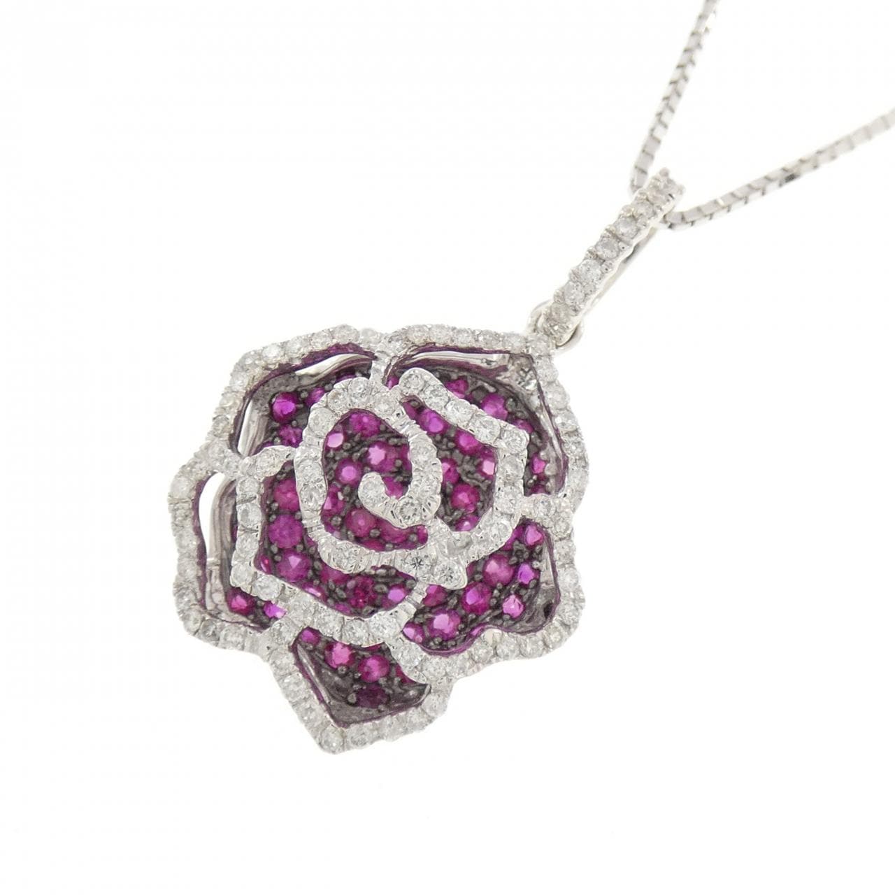 K18WG/K18BG ローズ ルビー ネックレス 0.70CT