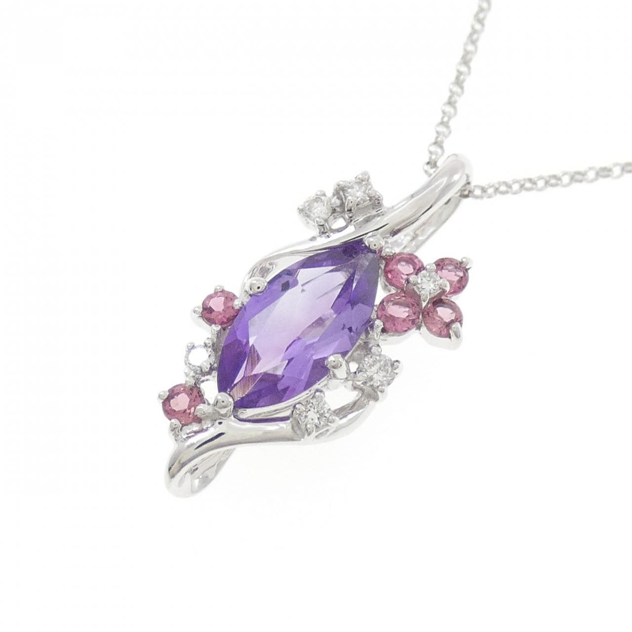 K18WG フラワー アメジスト ネックレス 0.95CT