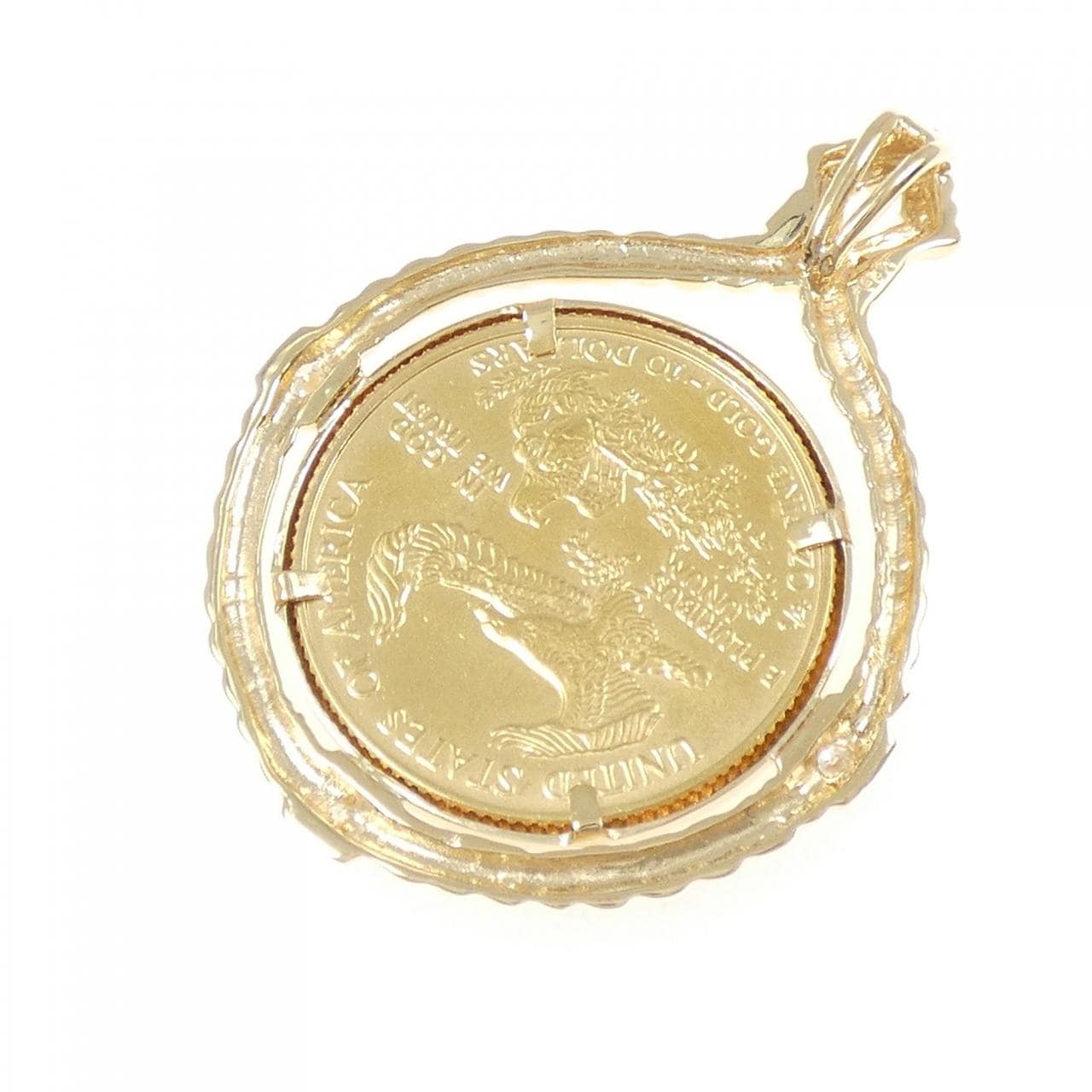 K18YG(枠) ダイヤモンド コイン ペンダント 0.13CT