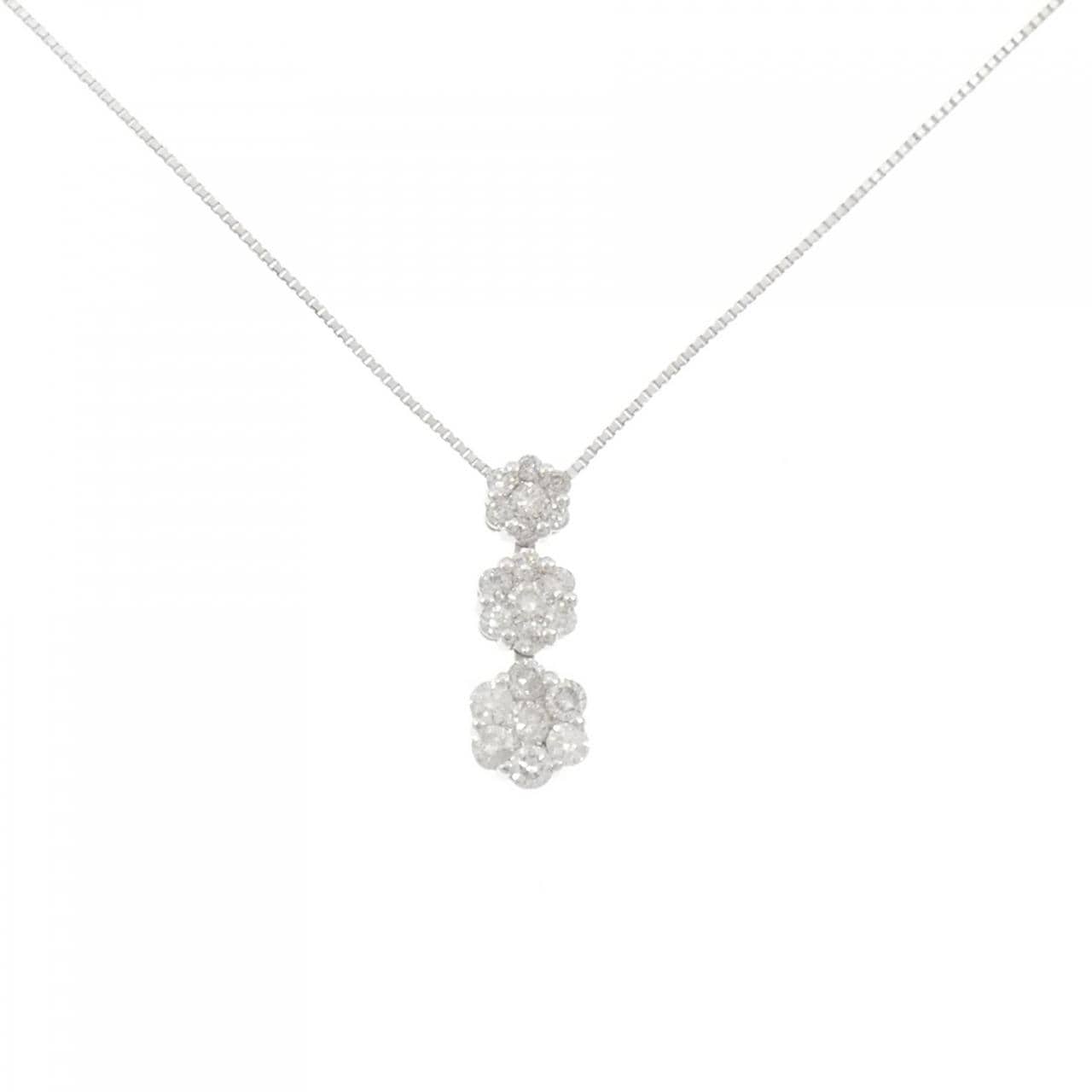 K18WG/750WG フラワー ダイヤモンド ネックレス 1.00CT