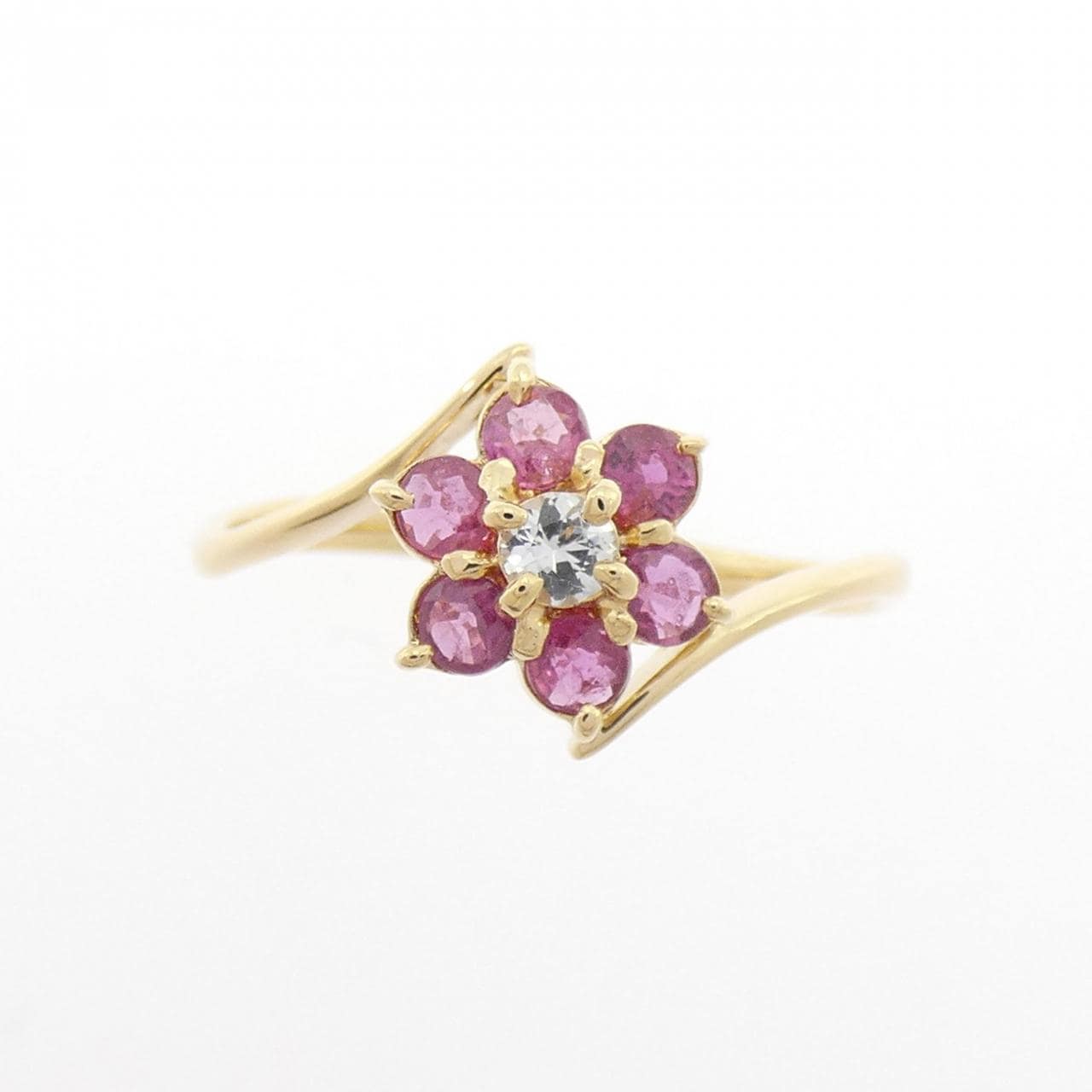 K18YG フラワー ルビー リング 0.50CT