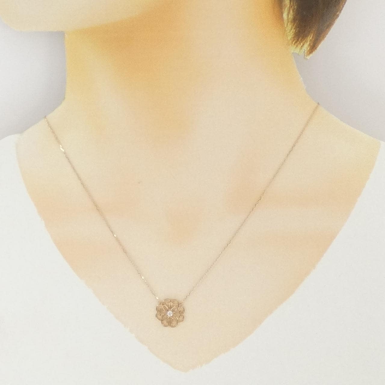 K18PG フラワー ダイヤモンド ネックレス 0.06CT
