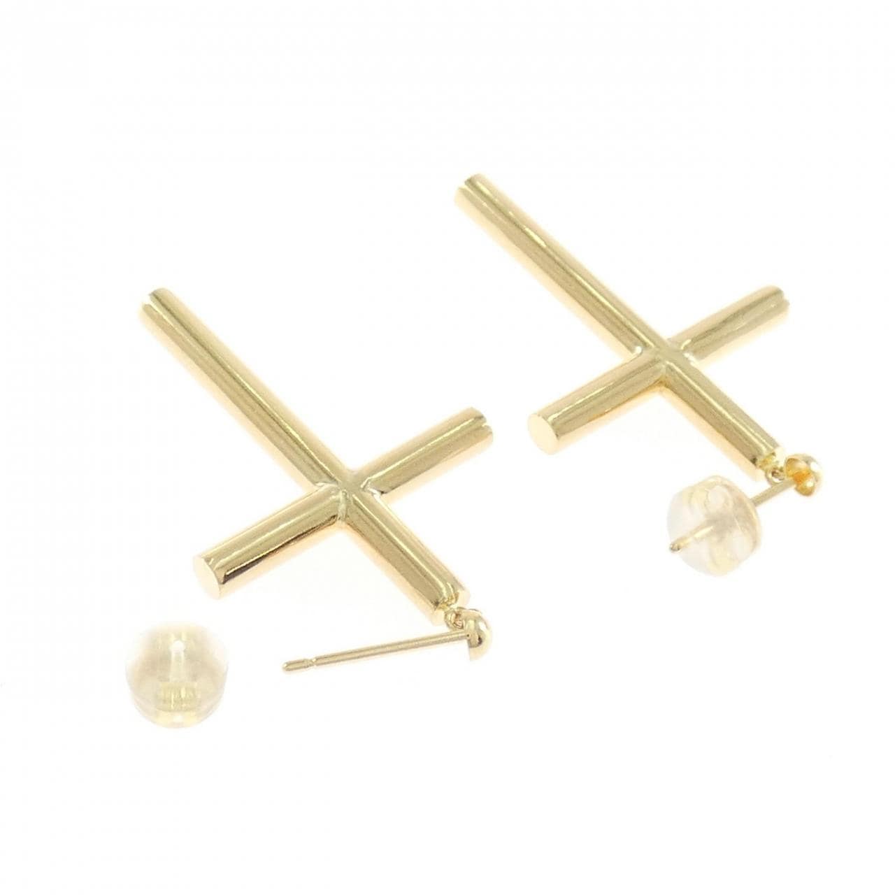 [新品] K18YG 十字架耳环