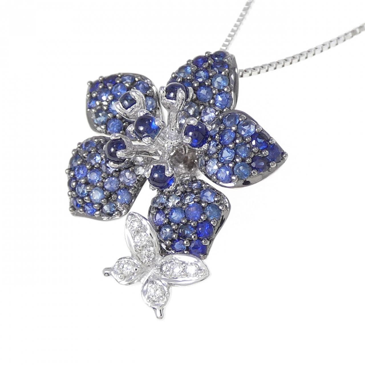 K18WG/K18BG フラワー×バタフライ サファイヤ ネックレス 2.02CT