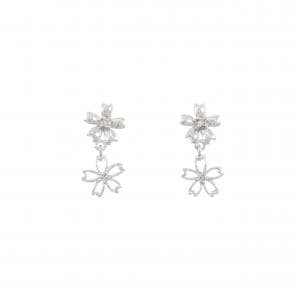 K14WG フラワー ダイヤモンド ピアス 0.04CT