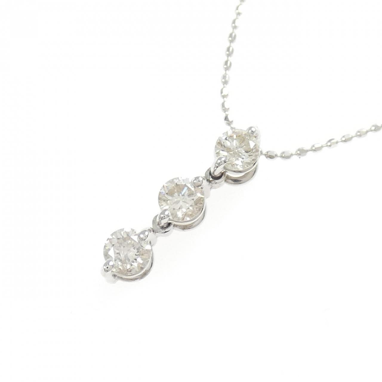 K18WG スリーストーン ダイヤモンド ネックレス 0.50CT