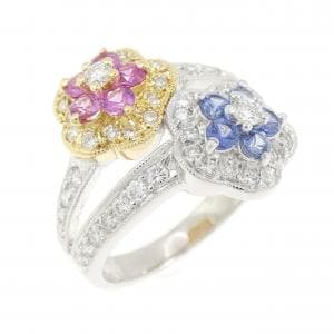 750WG/750YG フラワー サファイヤ リング 0.59CT