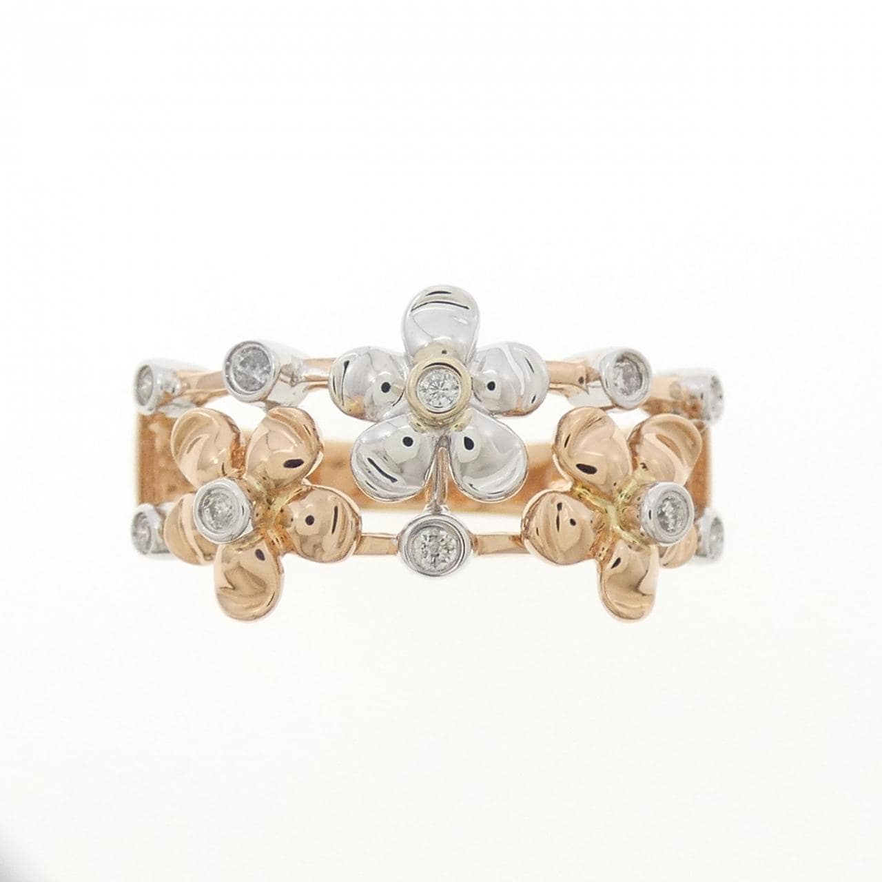K18PG/K18WG フラワー ダイヤモンド リング 0.08CT