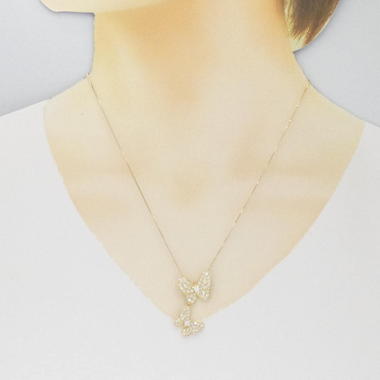 K18YG バタフライ ダイヤモンド ネックレス 1.35CT