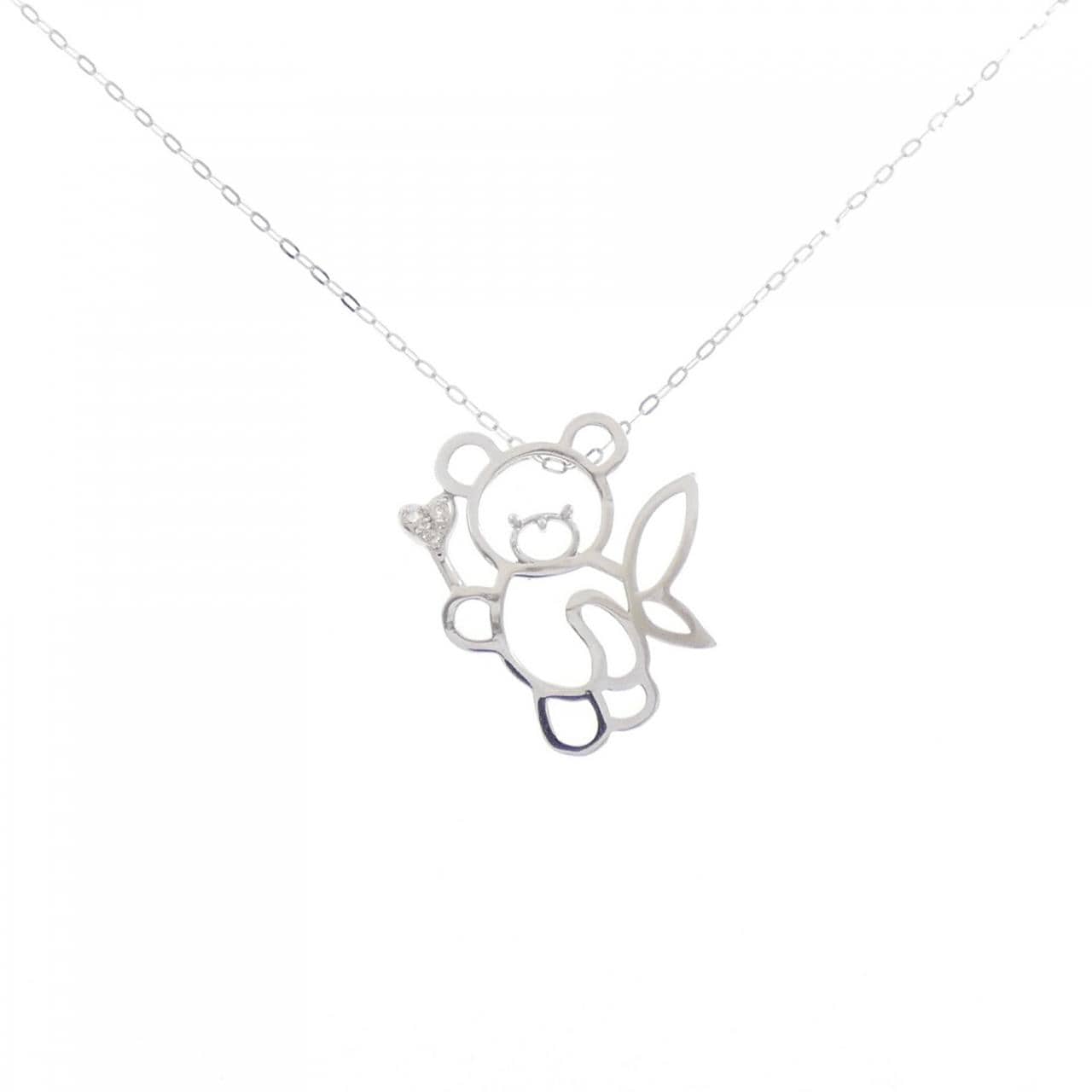 【新品】K18WG ベア ダイヤモンド ネックレス 0.03CT