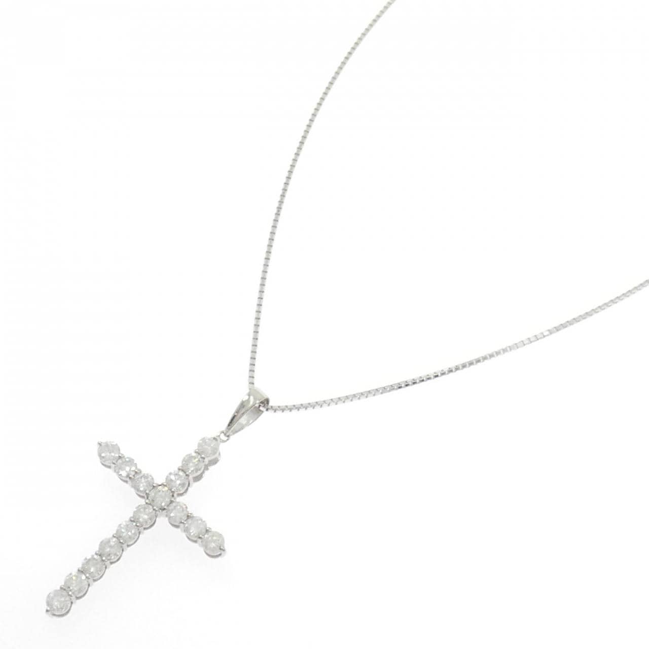 K18WG クロス ダイヤモンド ネックレス 2.00CT