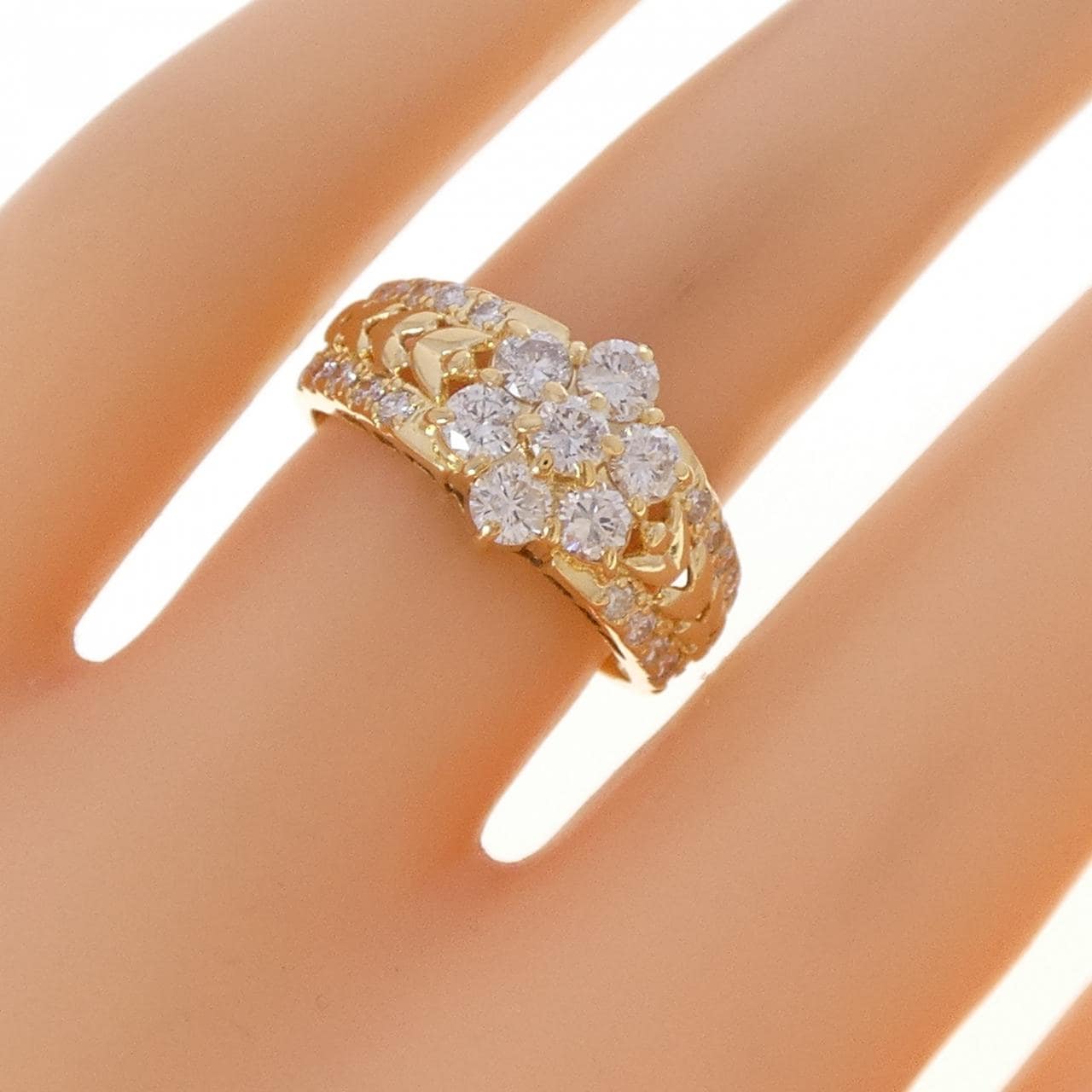 K18YG フラワー ダイヤモンド リング 1.013CT