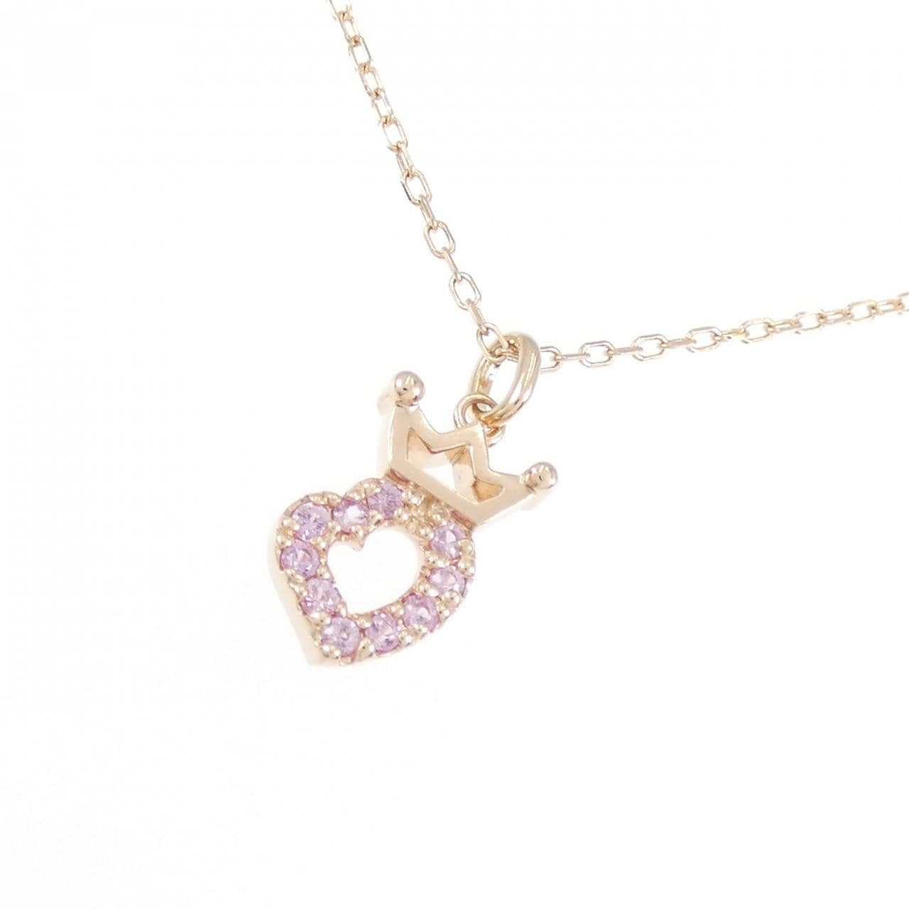 K10PG クラウン×ハート サファイヤ ネックレス 0.09CT