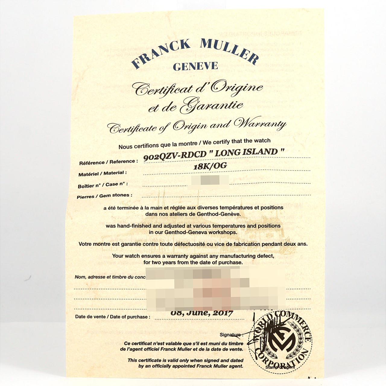 フランクミュラー ロングアイランド WG/2D･ラグD 902QZV-RDCD WG クォーツ