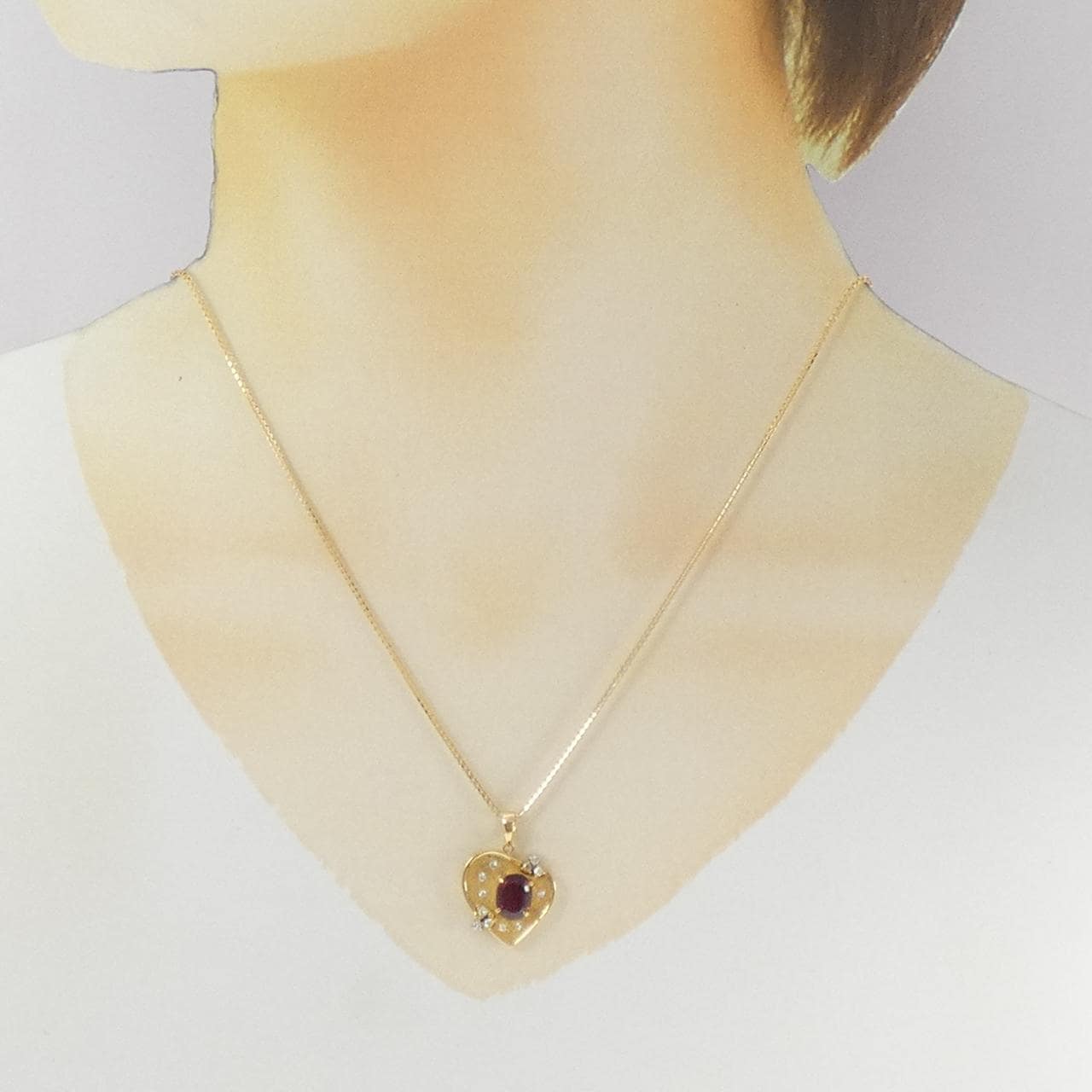 K18YG/PT900 ハート ガーネット ネックレス 1.85CT