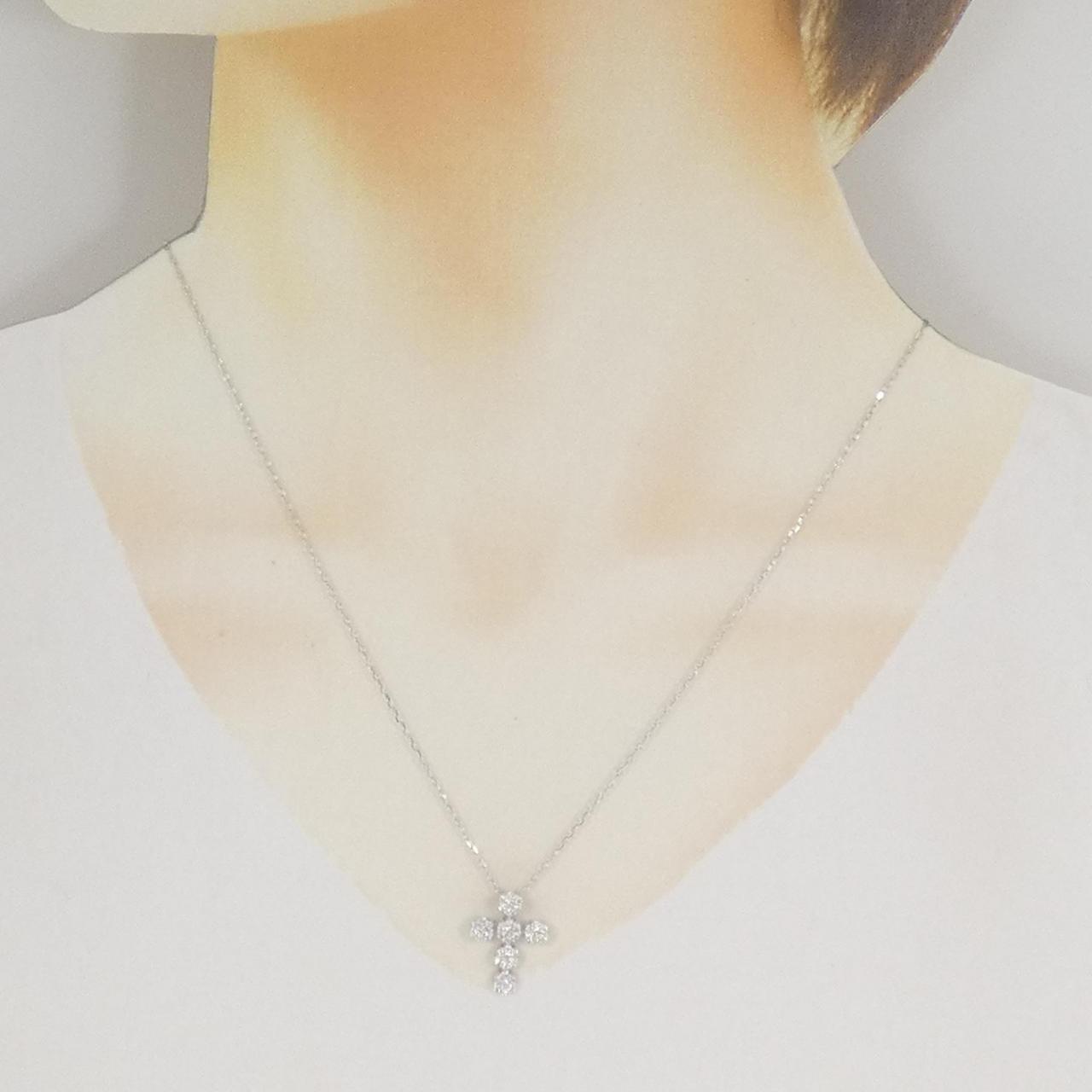 K18WG クロス ダイヤモンド ネックレス 0.50CT