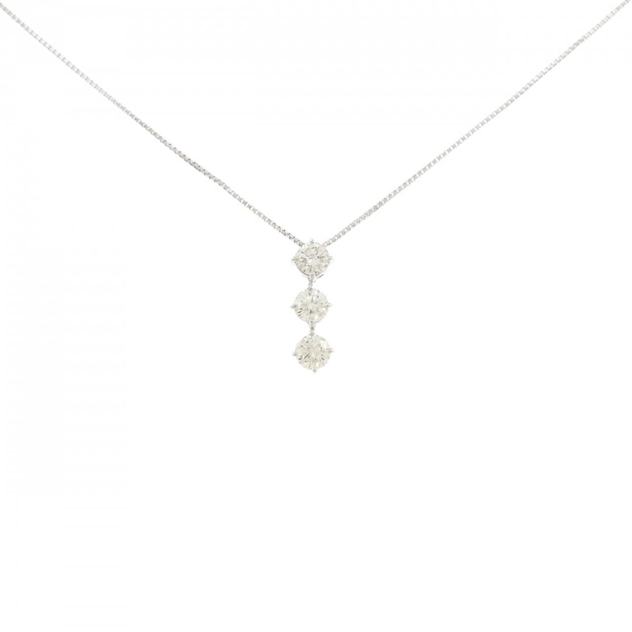 K18WG スリーストーン ダイヤモンド ネックレス 1.05CT