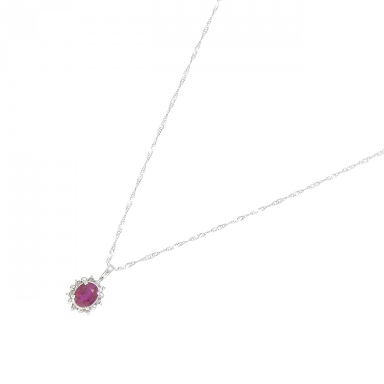 K18WG/750WG ルビー ネックレス 0.40CT