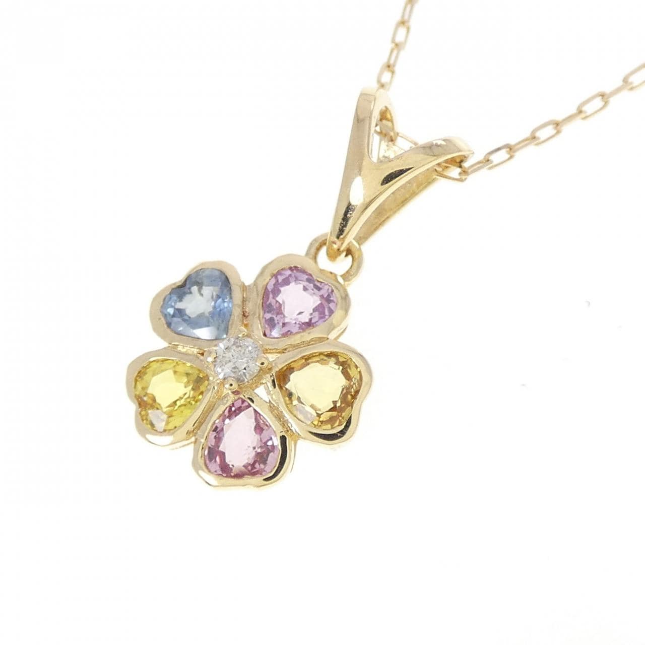 K18YG フラワー サファイヤ ネックレス 0.74CT
