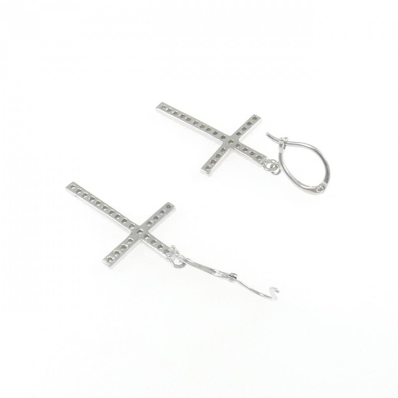 K18WG クロス ダイヤモンド ピアス 0.30CT