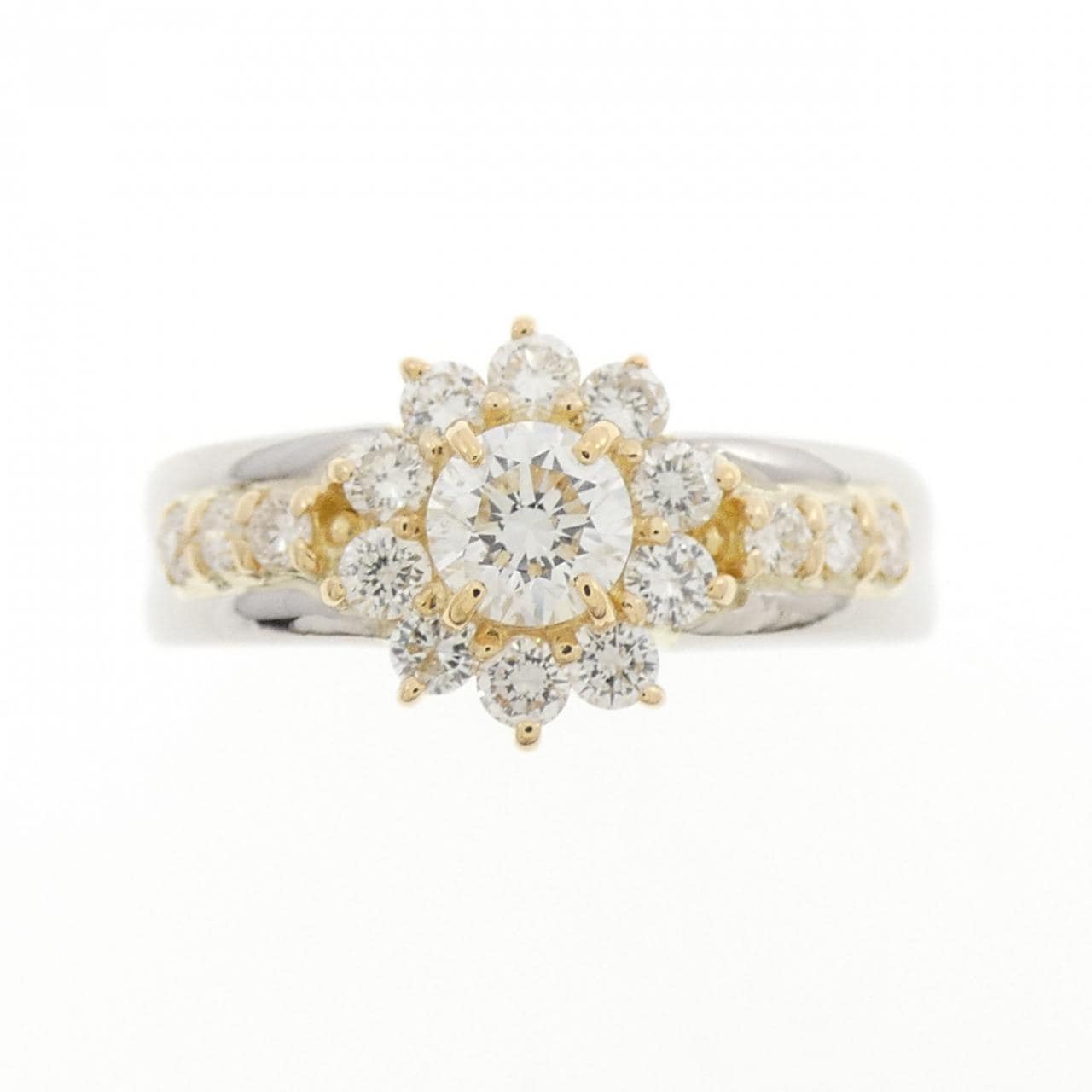PT900/K18YG フラワー ダイヤモンド リング 0.24CT