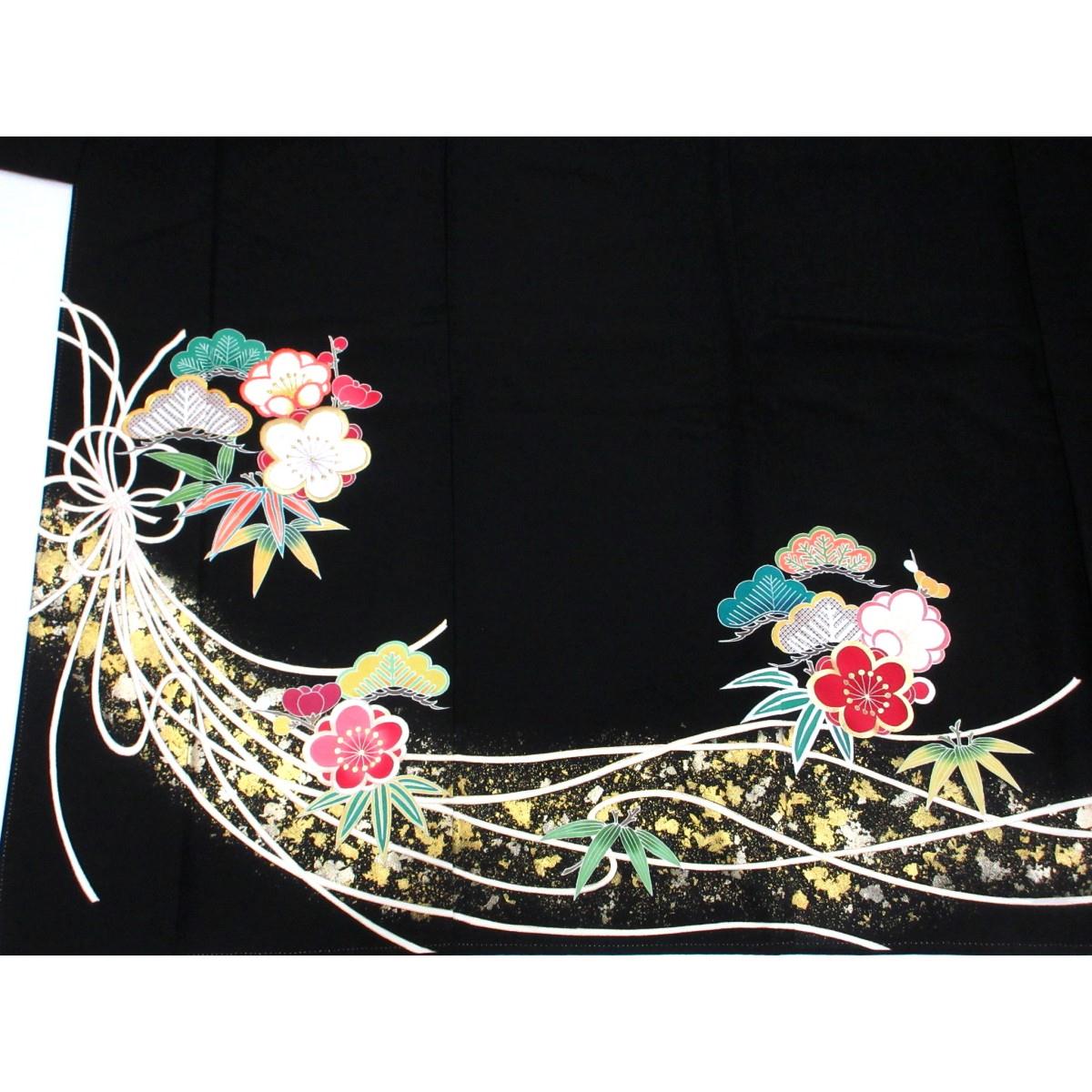 留袖　友禅金彩加工　刺繍入り　丸に橘