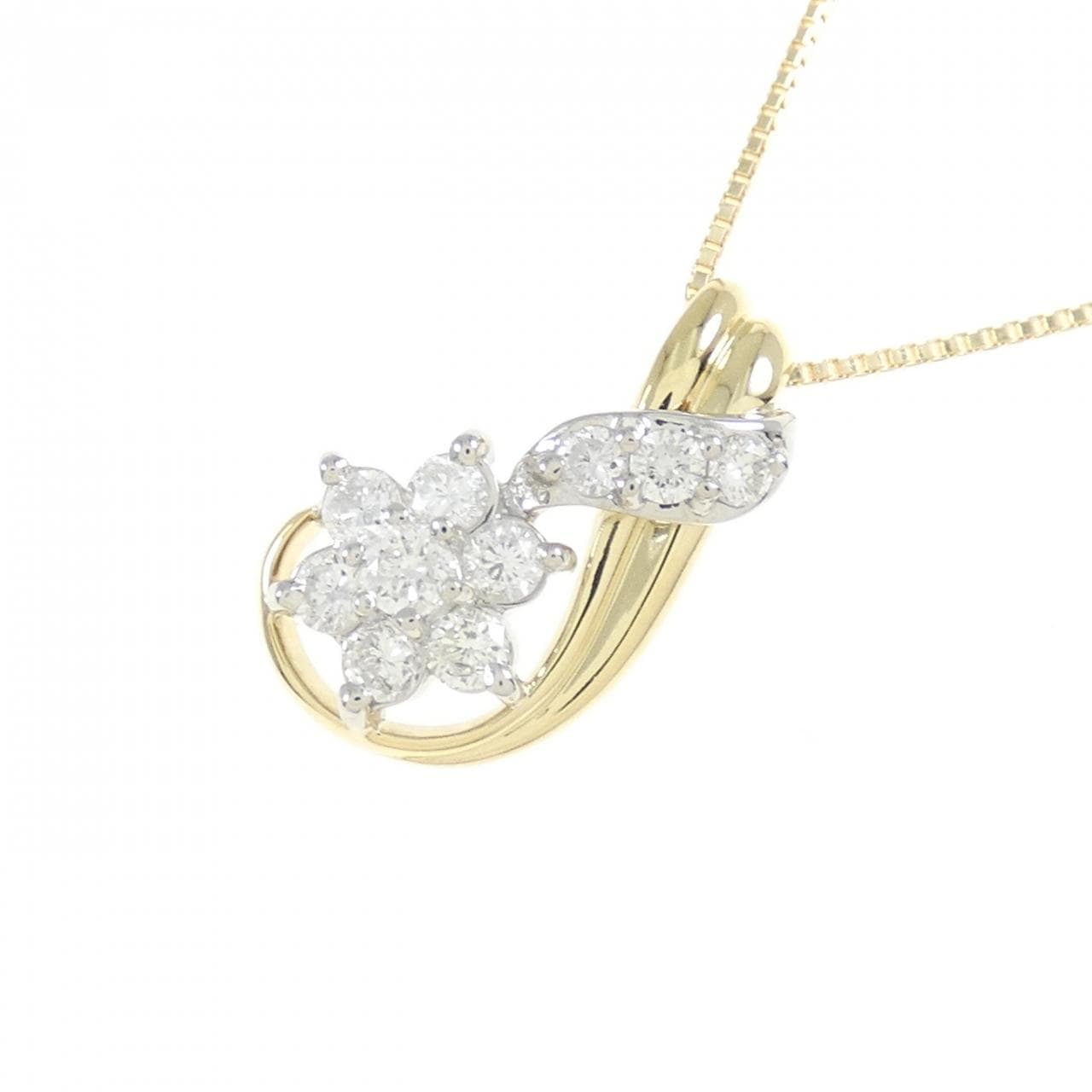 K18YG/PT Flower Diamond Necklace 0.41CT
