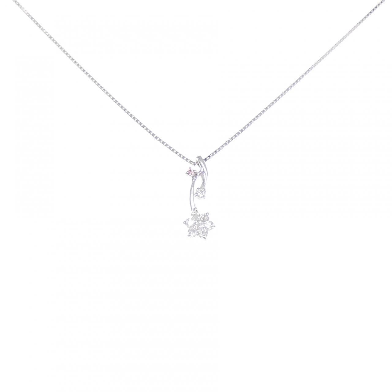 K18WG/750WG フラワー ピンクダイヤモンド ネックレス 0.01CT