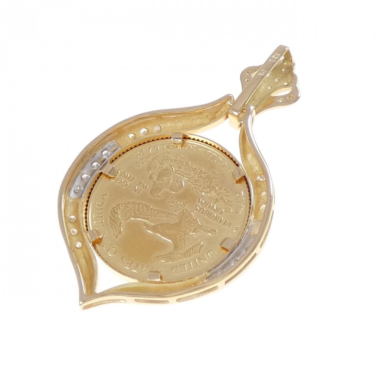 K18YG/PT(枠) ダイヤモンド コイン ペンダント 0.23CT