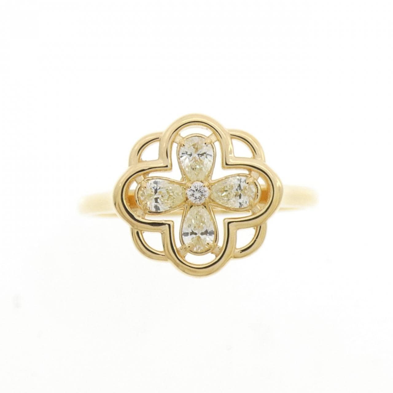 【新品】K18YG フラワー ダイヤモンド リング 0.23CT