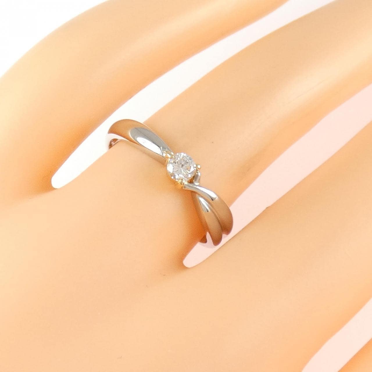 PT900/K18YG ソリティア ダイヤモンド リング 0.13CT