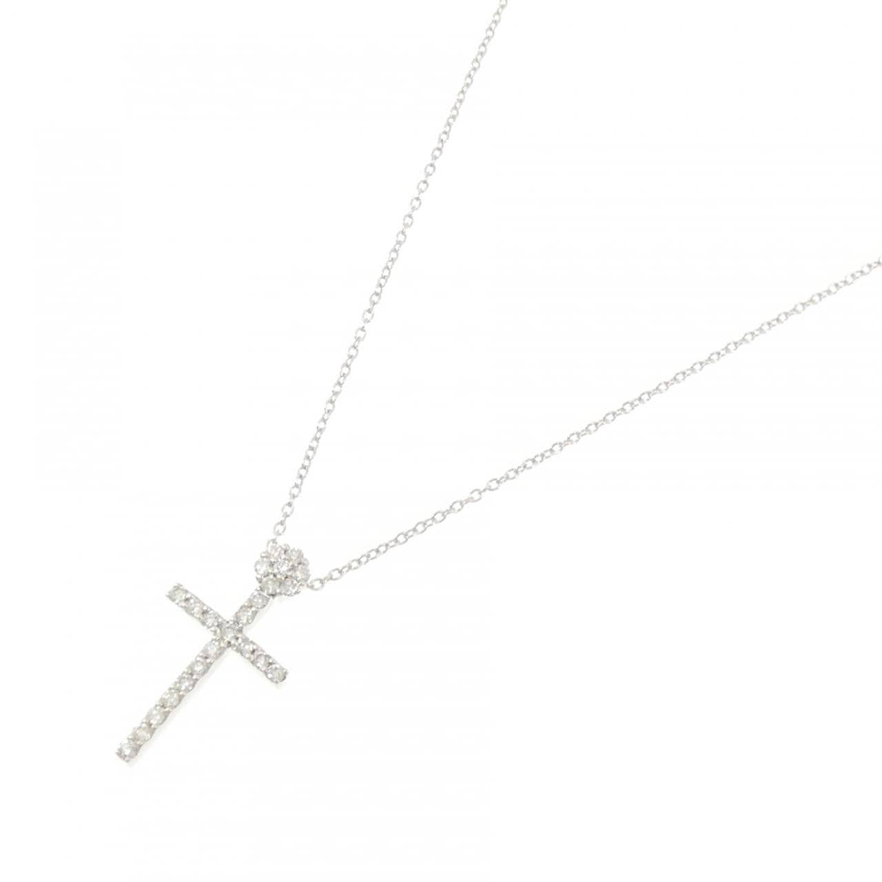 K18WG クロス×フラワー ダイヤモンド ネックレス 0.38CT