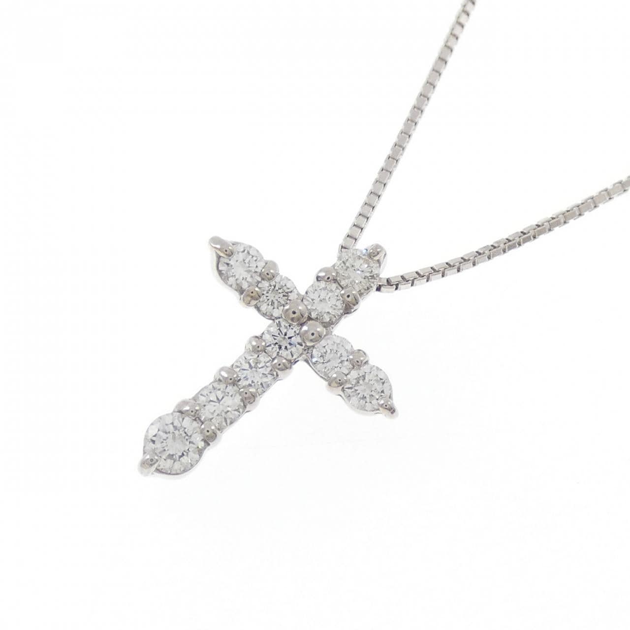 K18WG クロス ダイヤモンド ネックレス 0.50CT