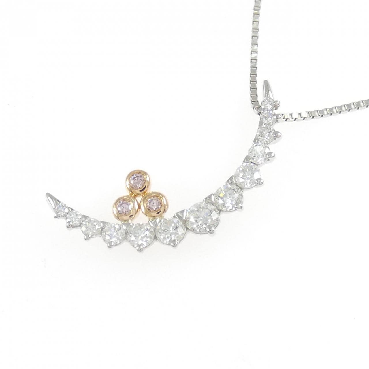 PT900/K18PG/PT850 ムーン ピンクダイヤモンド ネックレス 0.05CT