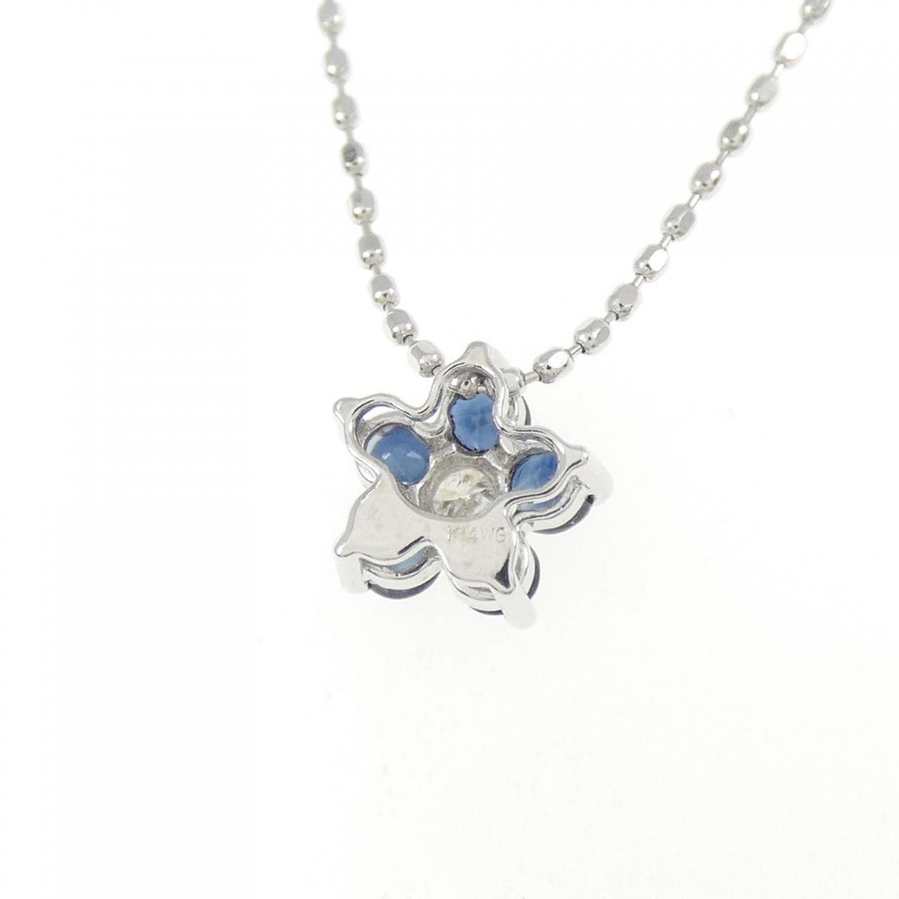 K14WG フラワー サファイヤ ネックレス