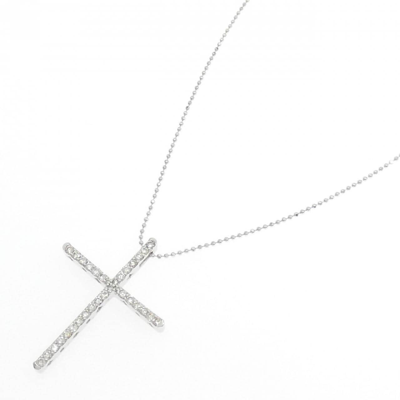 K18WG クロス ダイヤモンド ネックレス 0.60CT
