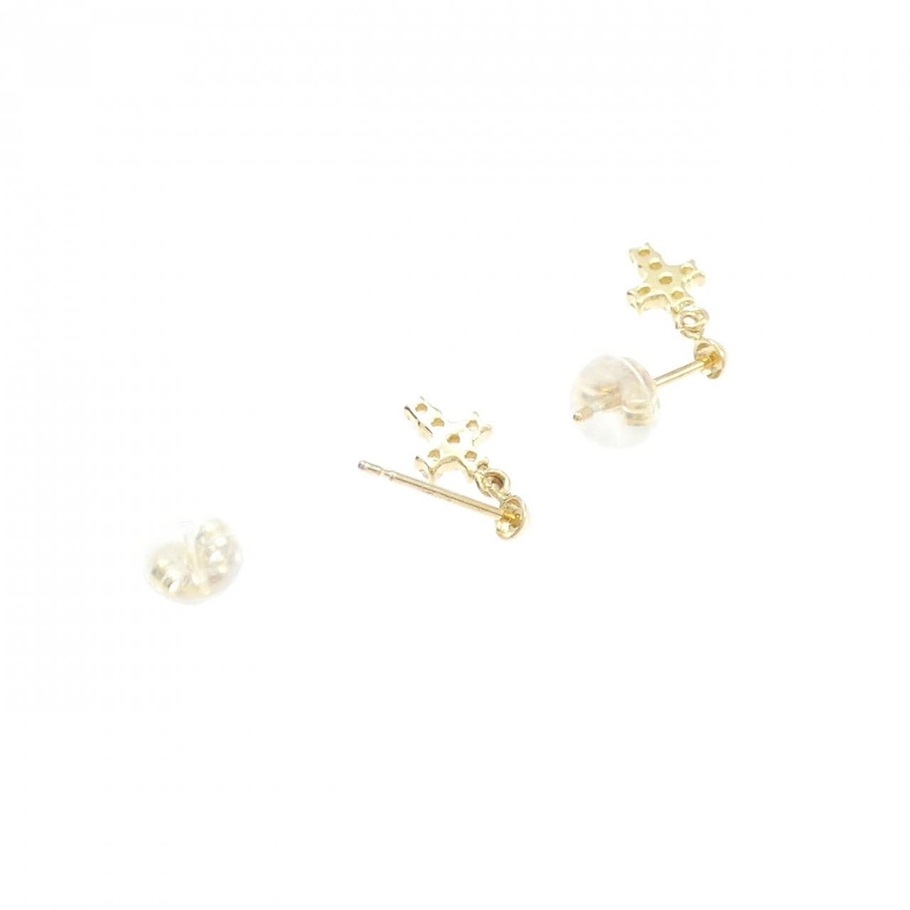 K18YG クロス ダイヤモンド ピアス 0.12CT