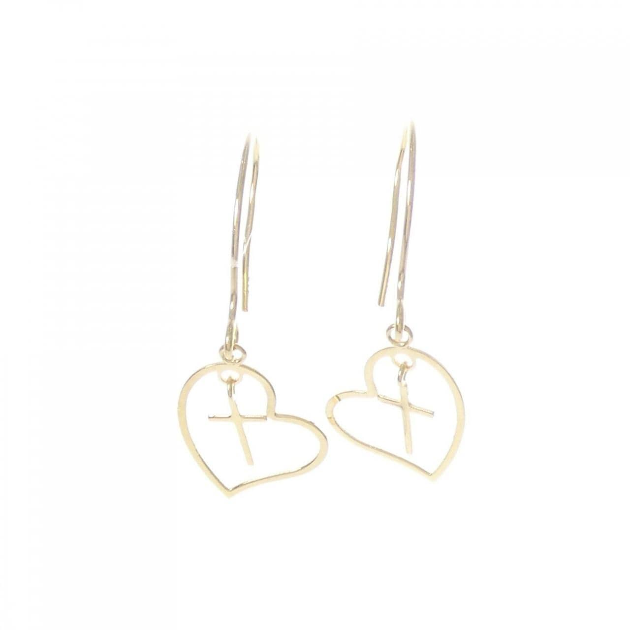 K18YG Heart x Cross Earrings