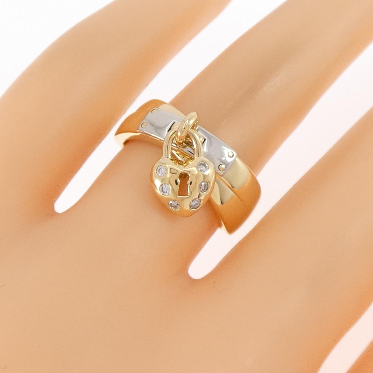 K18YG/PT900 ハート×カデナ ダイヤモンド リング 0.07CT
