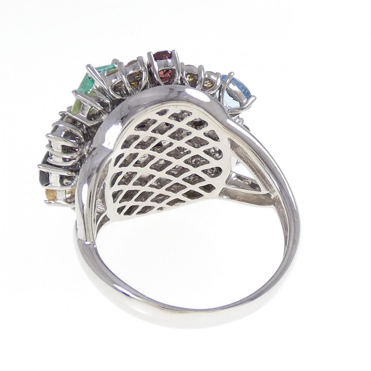 K18WG フラワー カラーストーン リング