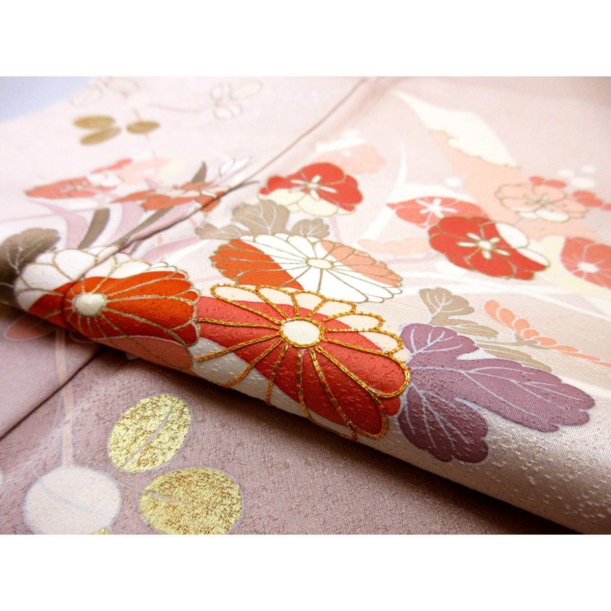 【未使用品】訪問着　友禅金彩加工　刺繍入りボカシ染