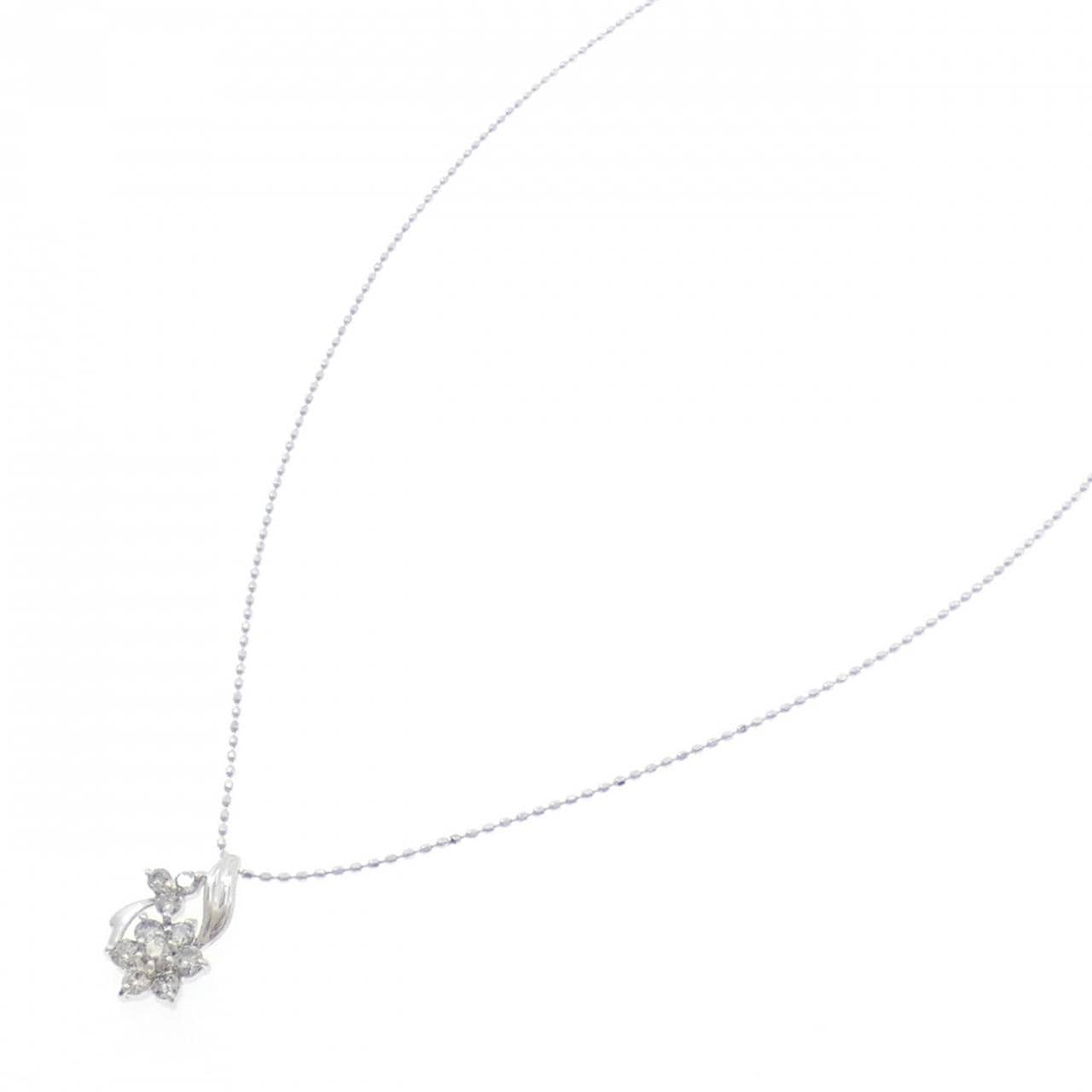 K18WG フラワー ダイヤモンド ネックレス 0.50CT
