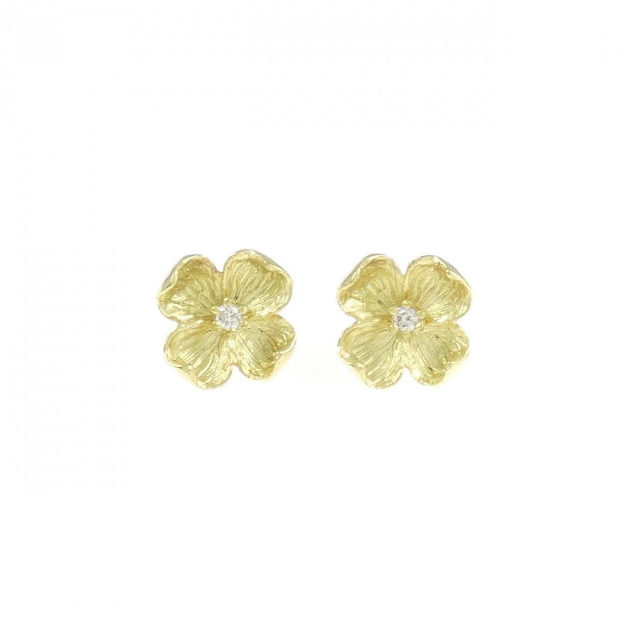 K18YG フラワー ダイヤモンド ピアス 0.02CT