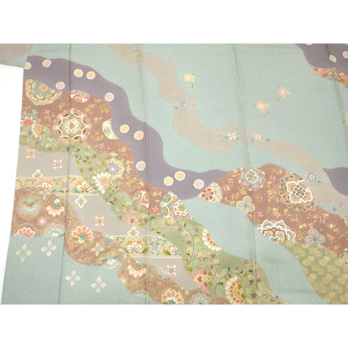 訪問着　友禅金彩加工　刺繍入り　きもの・長襦袢　２点セット